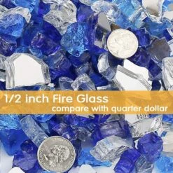 1/2'' Patio Heaters White Blue Fire Glass Reflective Tempered Fire Rocks For Fire Pits, Fireplace And Fire Bowl -Cheap Grill Store B07Z95PBLT2
