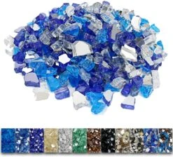 1/2'' Patio Heaters White Blue Fire Glass Reflective Tempered Fire Rocks For Fire Pits, Fireplace And Fire Bowl
