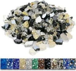 1/2'' Patio Heaters Black Gold And White Fire Glass Reflective Tempered Fire Rocks For Fire Pits, Fireplace And Fire Bowl