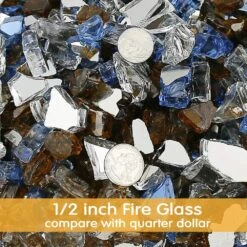 Reflective Tempered Fire Glass For Fire Pits, Fireplace, White Copper Blue, 1/2'' -Cheap Grill Store B083SBKZ8W2