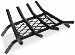 15.5" Fireplace Grate With Ember Retainer, Cast Iron Chimney Hearth Wood Stove Burning Rack Holder, 1/2” Bar For Fire Pits, Camping