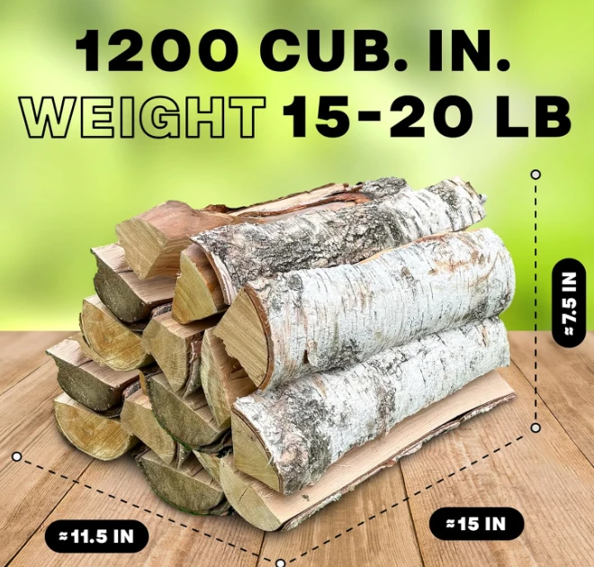 15" Birch Firewood Logs, Seasoned Kiln-Dried Fire Wood For Fire Pit, Fireplace, Campfire, Pizza Oven, Split Wood, Solo Stove, 1200 Cub. In. 15-20lb 4 15" Birch Firewood Logs, Seasoned Kiln-Dried Fire Wood For Fire Pit, Fireplace, Campfire, Pizza Oven, Split Wood, Solo Stove, 1200 Cub. In. 15-20lb - Image 2