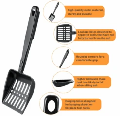 13“ ”Hollow Out Fireplace Ash Sifter Metal Coal Shovel Heat Resistant Scoop Charcoal Shovel Tools With Self-Adhesive Hook For Wood Stove Fire Pit -Cheap Grill Store B0DGWTKLDY 2