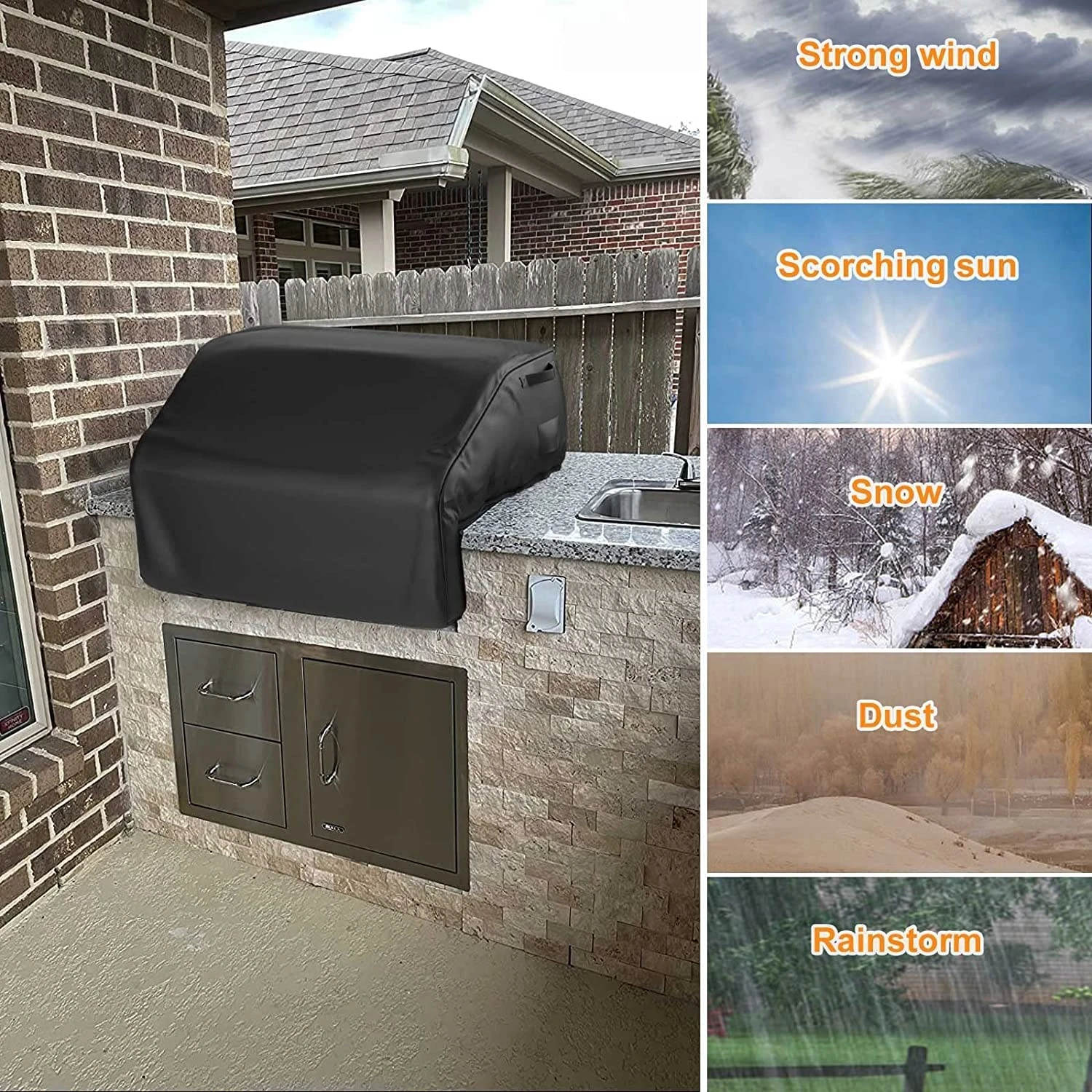 Grill Cover For Allegra 32" Built-In Barbecue, Waterproof Grill Cover, 32.7"L X 26"W X 11.8"H 8 Grill Cover For Allegra 32" Built-In Barbecue, Waterproof Grill Cover, 32.7"L X 26"W X 11.8"H - Image 6