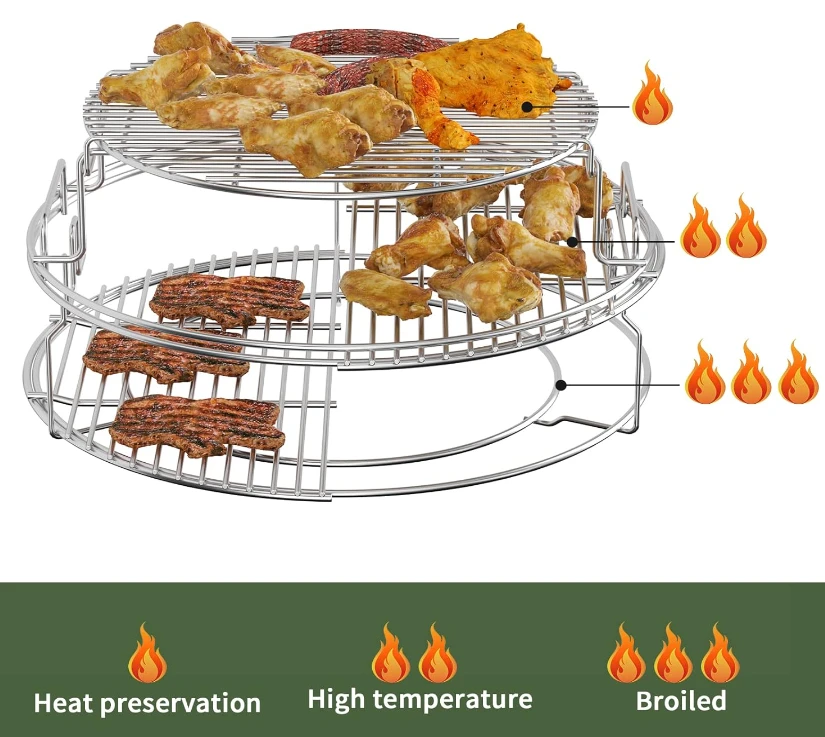 EGGspander Replacement Kit For Large Big Green Egg, 3 Tier 5 Piece Stainless Steel Multifunctional Cooking BBQ Grill With Removable Expansion Rack - Image 3