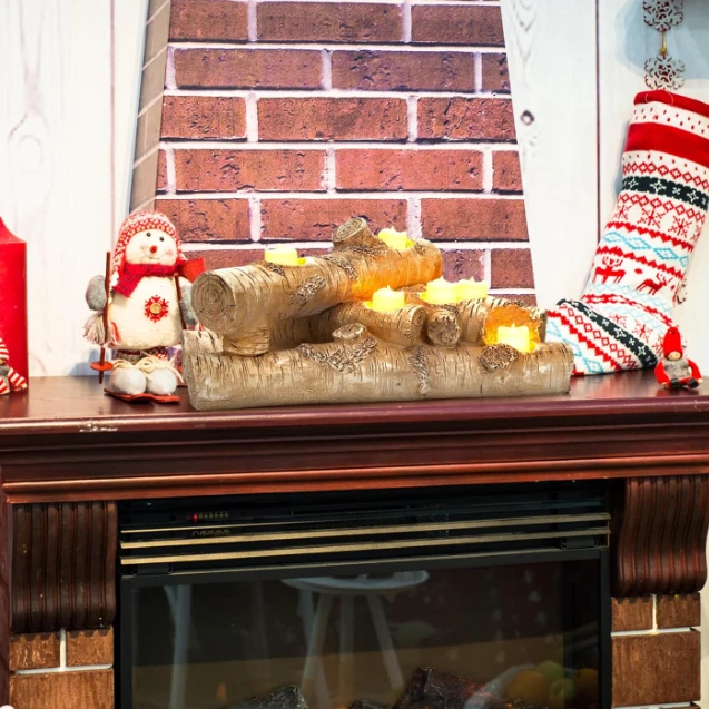 Faux Birch Wood Resin Logs Candle Holder For Fireplace, Romantic Ambiance Without Heat Or Mess, Holds 8 Tea Lights, Realistic Sculpted Logs - Image 4