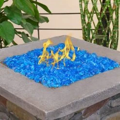 1/2'' Patio Heaters Blue Fire Glass Reflective Tempered Fire Rocks For Fire Pits, Fireplace And Fire Bowl -Cheap Grill Store QM BL HL1